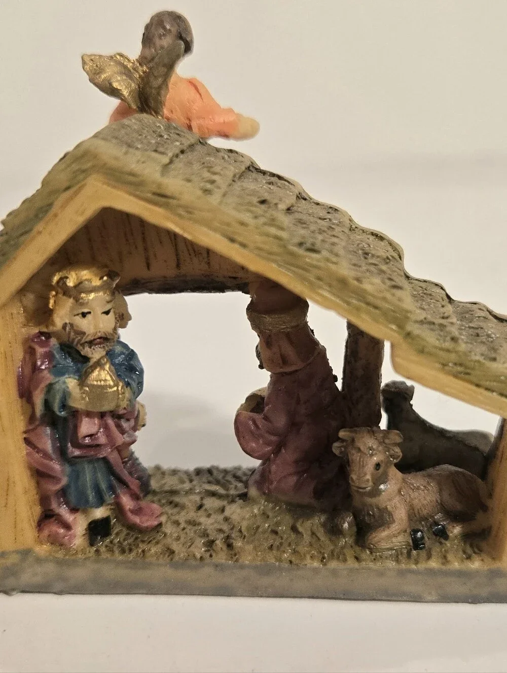 Vintage Resin Christmas Nativity Scene Small Folding Hinged Manger Holy Family